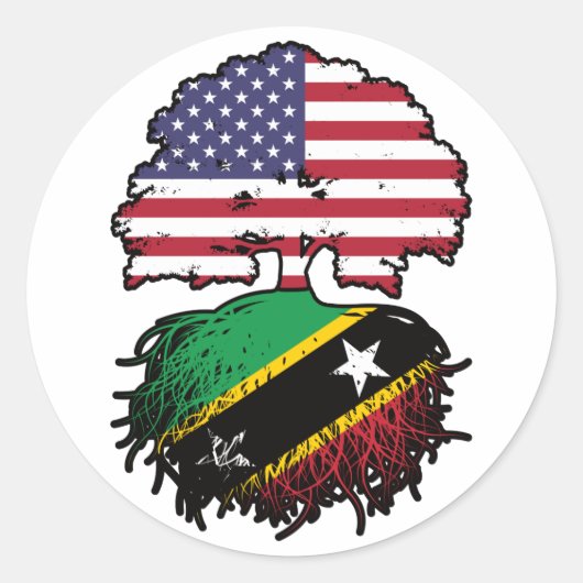 セントクリストファー・アメリカ合衆国ツリールーツ国旗 ラウンドシール (正面)