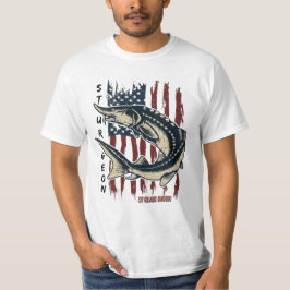 セントクレア川のチョウザメの魚と旗のシャツ Tシャツ
