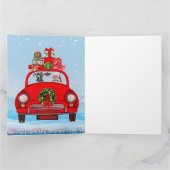 セントクロースと一緒に車に乗るグレートデーン犬 カード (内部)