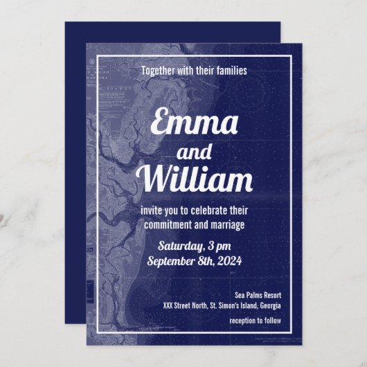 セントサイモンズアイランドジョージアヴィンテージマップ結婚の 招待状 (正面/裏面)