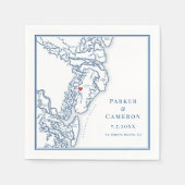 セントサイモンズ島GAマップエレガントネイビーブルー結婚ズ スタンダードカクテルナプキン (正面)