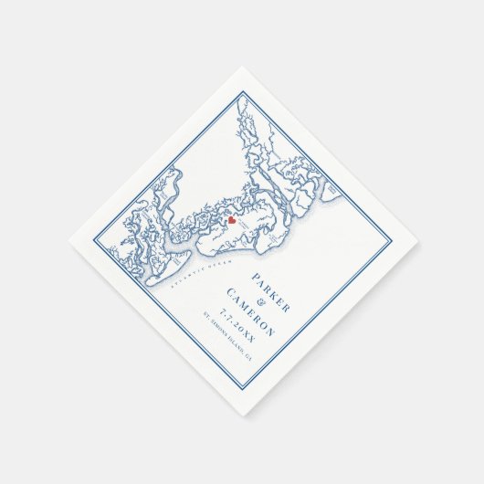 セントサイモンズ島GAマップエレガントネイビーブルー結婚ズ スタンダードカクテルナプキン (角)