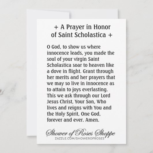 セントショラスティカ宗教修道女カトリック祈りの言葉 カード (裏面)