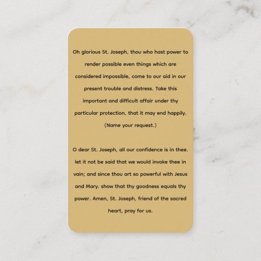 セントジョセフノヴェナ祈りの言葉カード 名刺 (裏面)