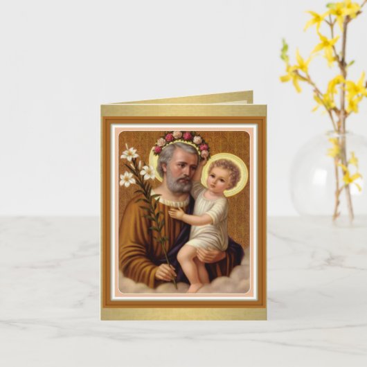 セントジョセフベビーイエスカトリック宗教ヴィンテージ カード (黄色い花)