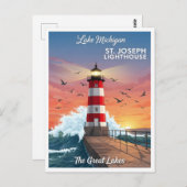 セントジョセフライトハウスオンミシガン湖 ポストカード (正面/裏面)