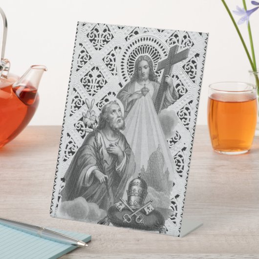 セントジョセフ、教皇のシンボル、およびSHJ(詳細; LT 02) 台座サイン (インサイチュ)