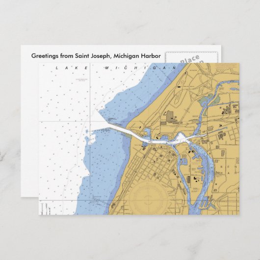 セントジョセフMIハーバー航海のチャートはがき ポストカード (正面/裏面)