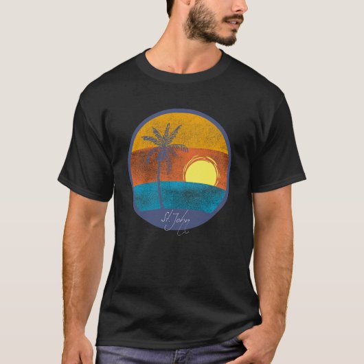 セントジョンUSVI暗動揺して色レトロ夕日 Tシャツ (正面)