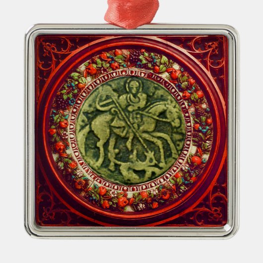 セントジョージドラゴンブロンズフローラクラウン メタルオーナメント (正面)