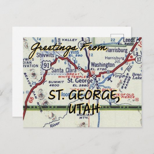 セントジョージユタヴィンテージの地図 ポストカード (正面/裏面)