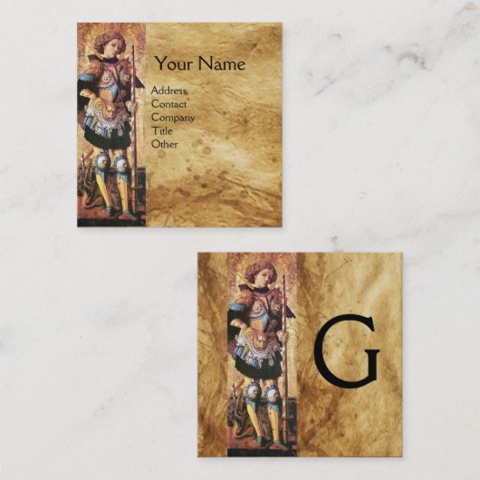 セントジョージ&ドラゴンブラウンパーチメントモノグラム スクエア名刺 (正面/裏面)