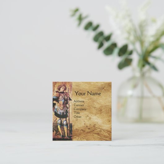 セントジョージ&ドラゴンブラウンパーチメントモノグラム スクエア名刺 (スタンド正面)