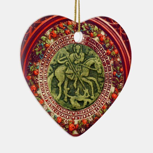 セントジョージ、ドラゴン/MADONNAおよび子供の花柄のハート セラミックオーナメント (右)