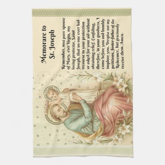 セントジョーゼフおよびイエス・キリストMemorareのカトリック教徒の祈りの言葉 キッチンタオル (縦)