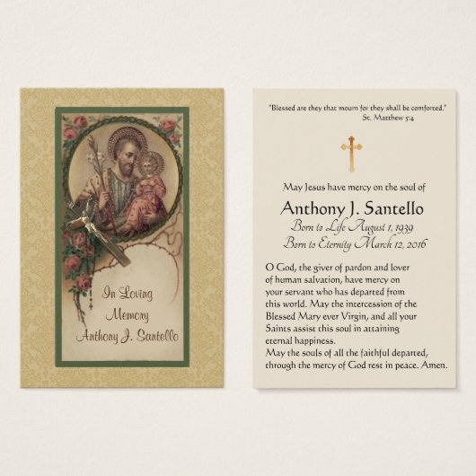 セントジョーゼフのカトリック教の葬儀の記念の神聖なカード- (正面&裏面)