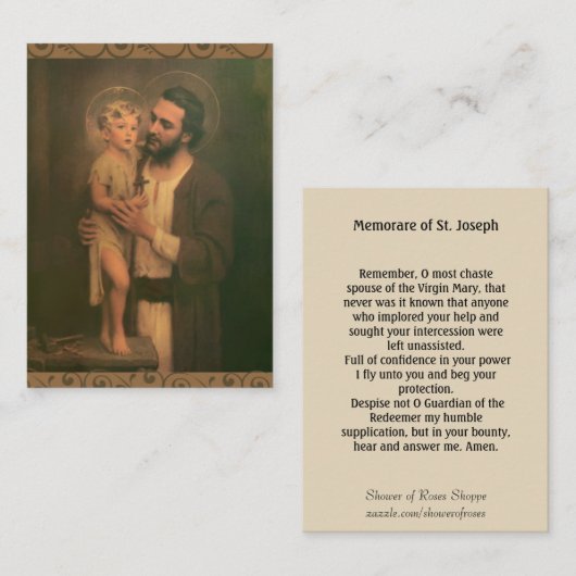 セントジョーゼフイエス・キリストの天使のMemorareの祈りの言葉 名刺 (正面/裏面)