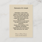 セントジョーゼフイエス・キリストユリのMemorareの祈りの言葉 名刺 (裏面)