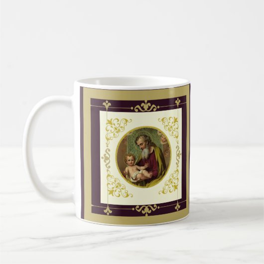 セントジョーゼフ及び子供のイエス・キリストの装飾的な金ゴールド コーヒーマグカップ (左)