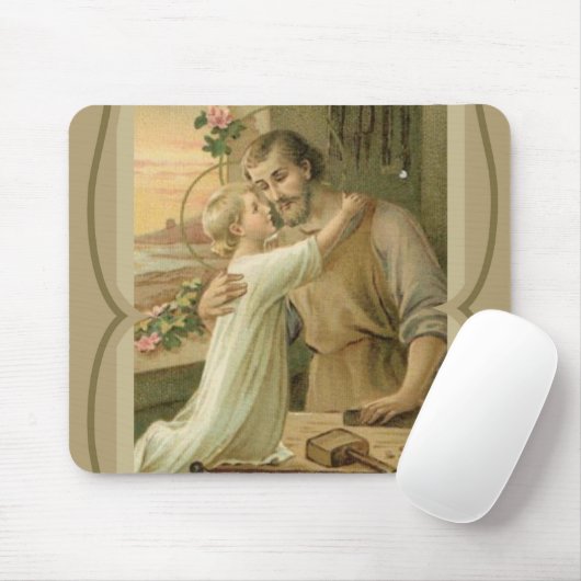 セントジョーゼフ及び子供のイエス・キリストの装飾的な金ゴールド マウスパッド (マウス)