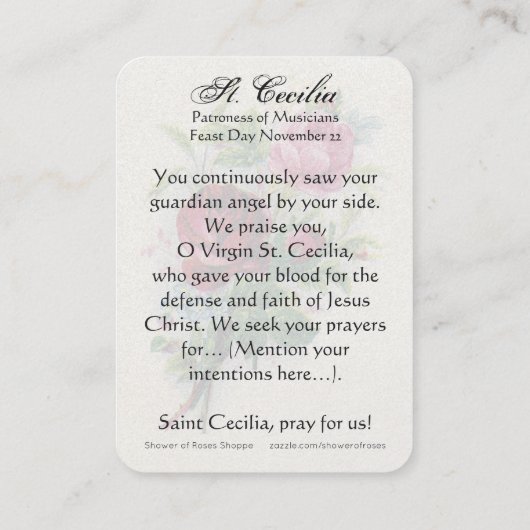 セントセシリアミュージシャンカトリック祈りの言葉 プレイスカード (裏面)
