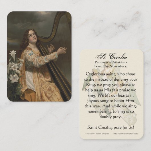 セントセシリアミュージシャンカトリック祈りの言葉 プレイスカード (正面/裏面)
