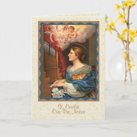 セントセシリアミュージシャン宗教カトリック聖徒 カード (黄色い花)