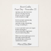 セントセシリア祈りの言葉ミュージシャンヴィンテージ聖札 (裏面)