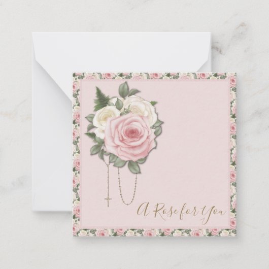 セントテリーズ祈りの言葉ヴィンテージ宗教色のピンクのバラ ノートカード (正面)