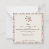 セントテリーズ祈りの言葉ヴィンテージ宗教色のピンクのバラ ノートカード (裏面)