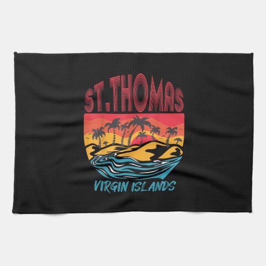 セントトマスヴァージンアイランズサーフィンビーチ海Va キッチンタオル (横)