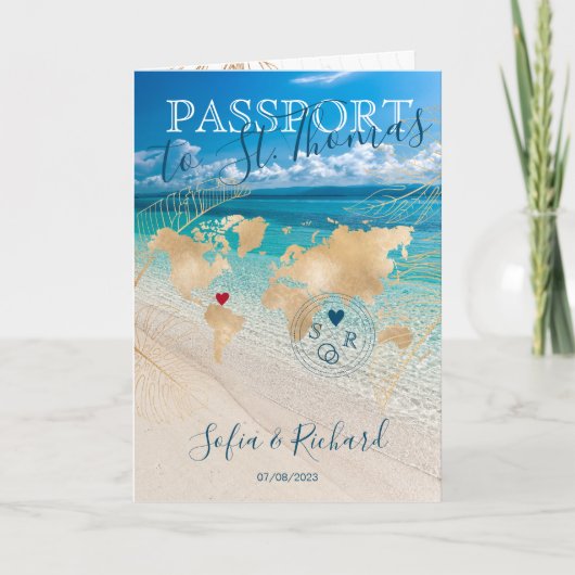 セントトマス結婚旅行先パスポート世界地図 招待状 (正面)