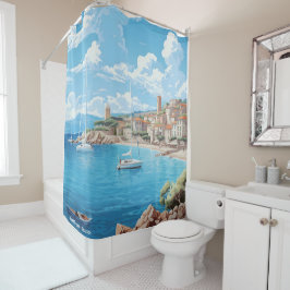 セントトロペスフランスアートヴィンテージトラベル シャワーカーテン