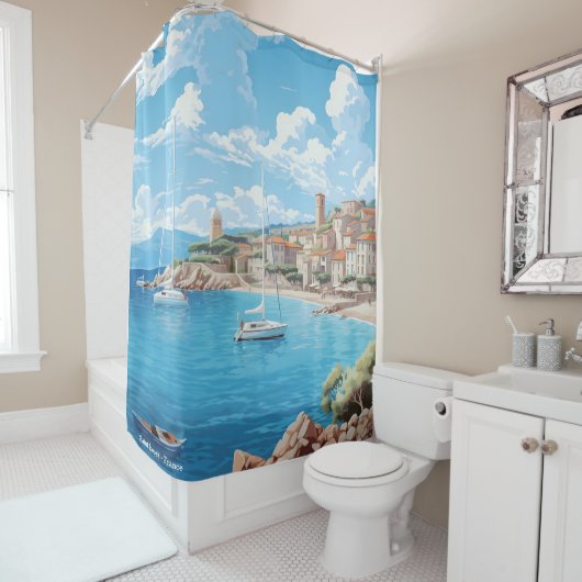 セントトロペスフランスアートヴィンテージトラベル シャワーカーテン (インサイチュ)