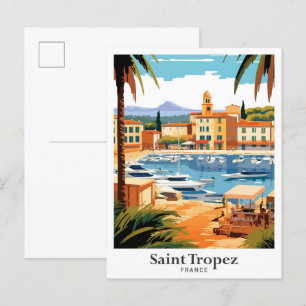 セントトロペスフランストラベルイラストレーション ポストカード