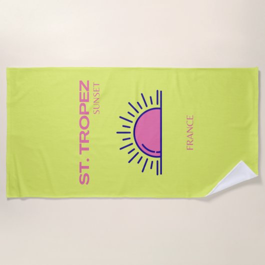 セントトロペ名門私立校風のス、緑 ビーチタオル (正面)