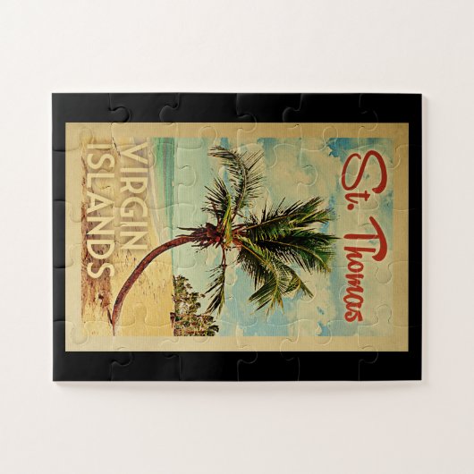 セントトーマスのヤシの木のヴィンテージ旅行 ジグソーパズル (横)