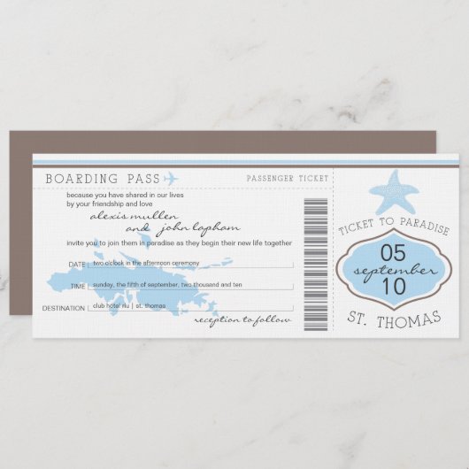 セントトーマスの結婚式招待状への搭乗券 招待状 (正面/裏面)