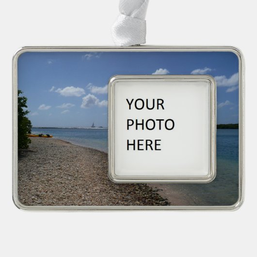 セントトーマスの距離で帆船 シルバープレートフレームオーナメント (正面)