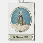 セントトーマスのIguana熱帯野生動物写真 シルバープレートバナーオーナメント (左)