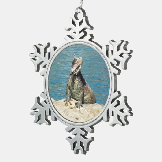 セントトーマスのIguana熱帯野生動物写真 スノーフレークピューターオーナメント (右)