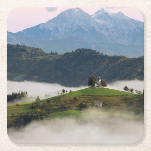 セントトーマス教会および山のスロベニアのコースター スクエアペーパーコースター (正面)