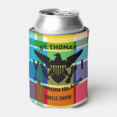 セントトーマス米ヴァージン諸島国旗（黒）マドラス 缶クーラー (缶正面)