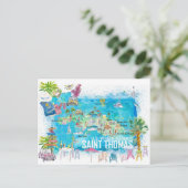 セントトーマス USVI イラスト付き旅行地図 ポストカード (スタンド正面)