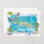 セントトーマス USVI イラスト付き旅行地図 ポストカード (正面/裏面)