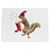 セントニコラスのブーツのギフトバッグを持つリス ラージペーパーバッグ (正面)