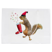 セントニコラスのブーツのギフトバッグを持つリス ラージペーパーバッグ (裏面)