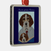 セントバーナードが子犬にクリスマスの物語を読む メタルオーナメント (右)