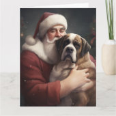 セントバーナードとサンタクロースのクリスマス カード (正面)
