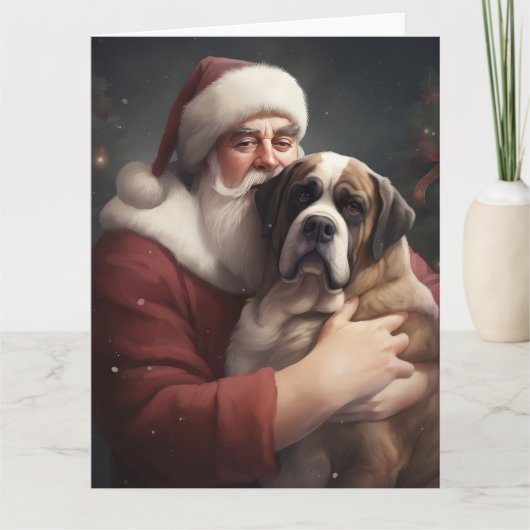 セントバーナードとサンタクロースのクリスマス フェスティバル カード (正面)